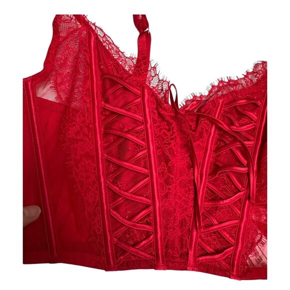 VICTORIA'S SECRET nwt large Dream Angels Unlined Red Lace-Up Corset crop Top - Picture 8 of 10